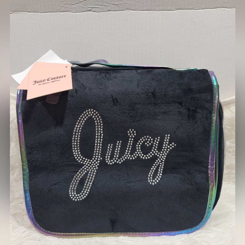 Juicy Couture Black & Rhinestones Logo Cosmetic  Bag, Makeup Case, Toiletry Bag